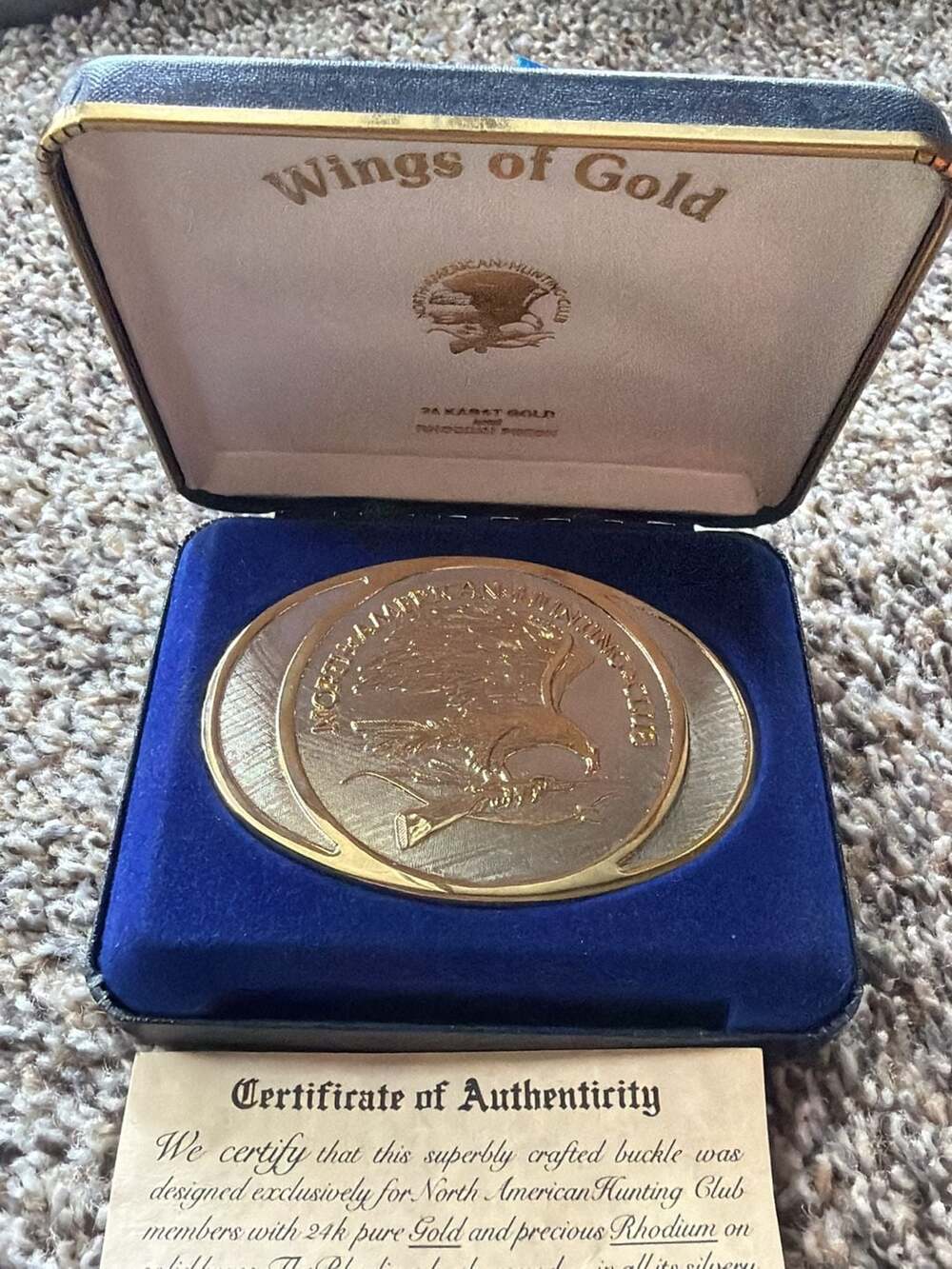 North American Hunting Club 'Wings of Gold' Belt Buckle, 24K Gold and Rhodium ov